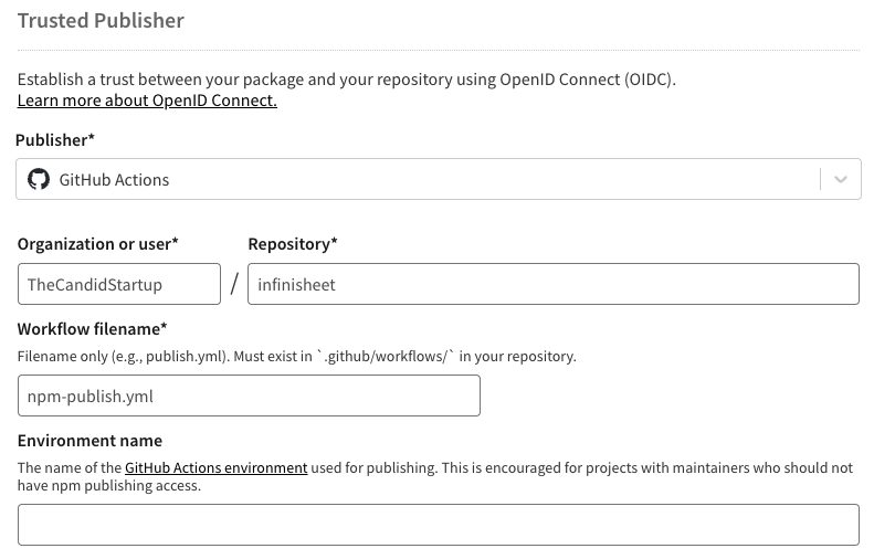 NPM Trusted Publisher Config