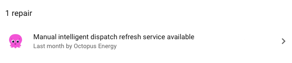 Octopus Integration repair notice in Settings