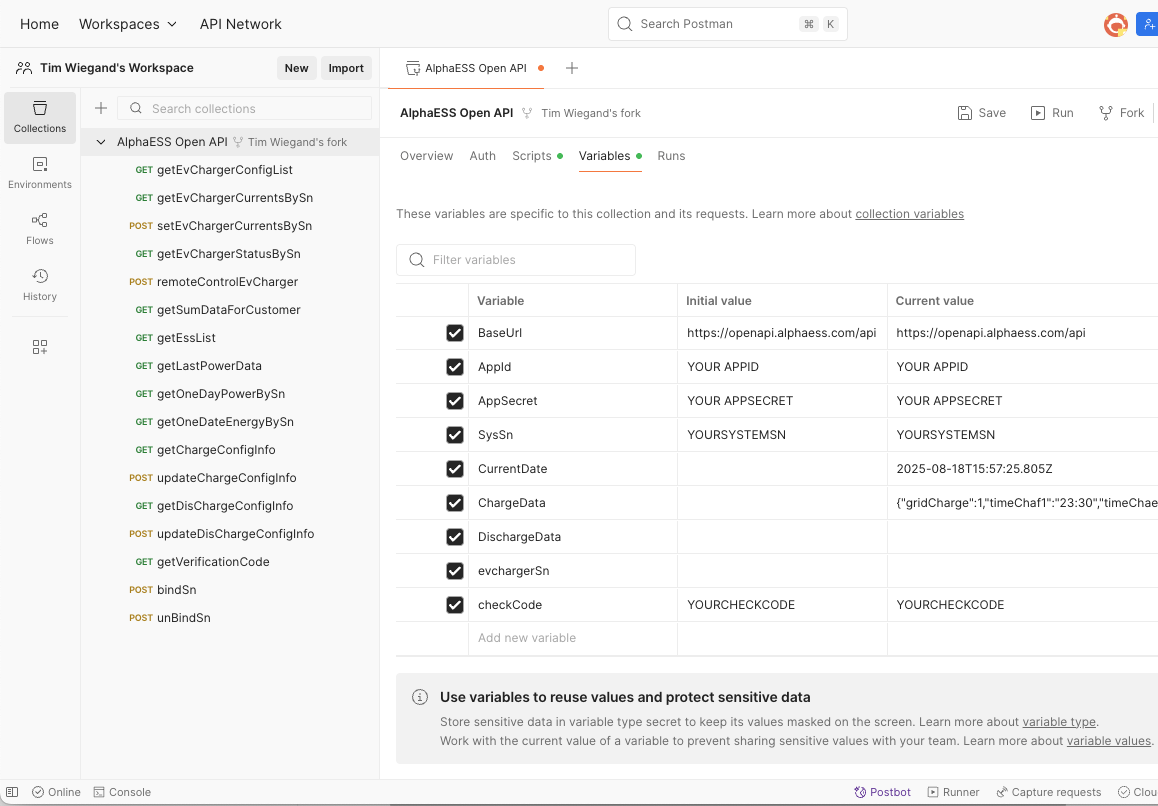 Postman Collection for Alpha ESS Open API