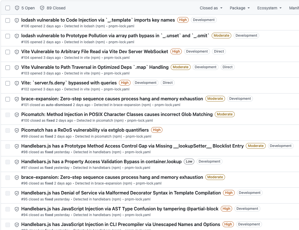Dependabot Security Alerts