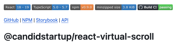Dependency badges in the react-virtual-scroll README